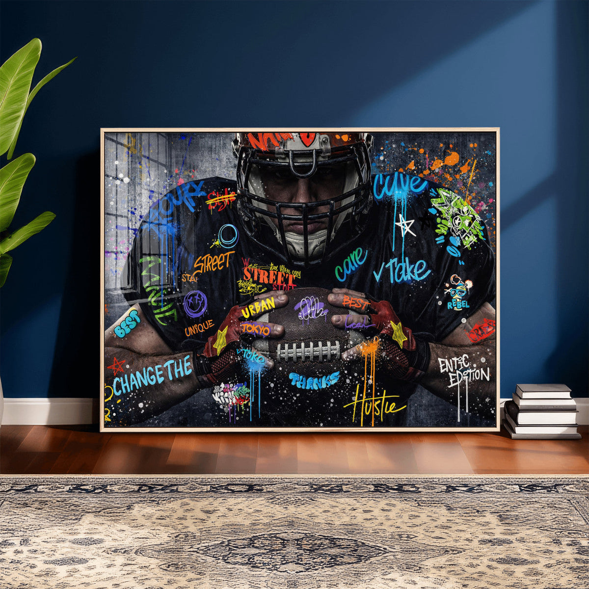 Graffiti American Football Player Street Art Wall Art Canvas