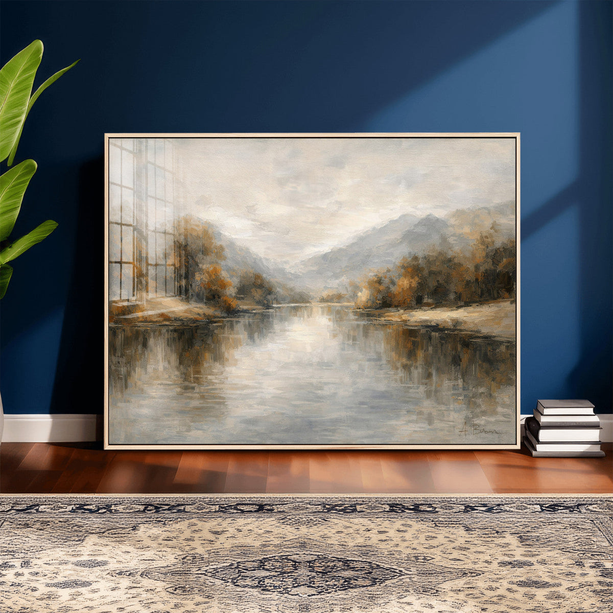 Neutral Abstract River Landscape Wall Art Canvas Print