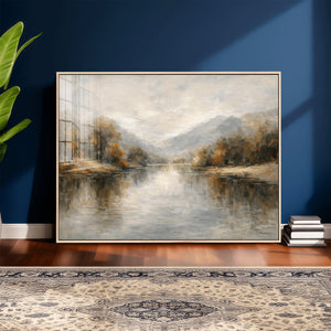 Neutral Abstract River Landscape Wall Art Canvas Print