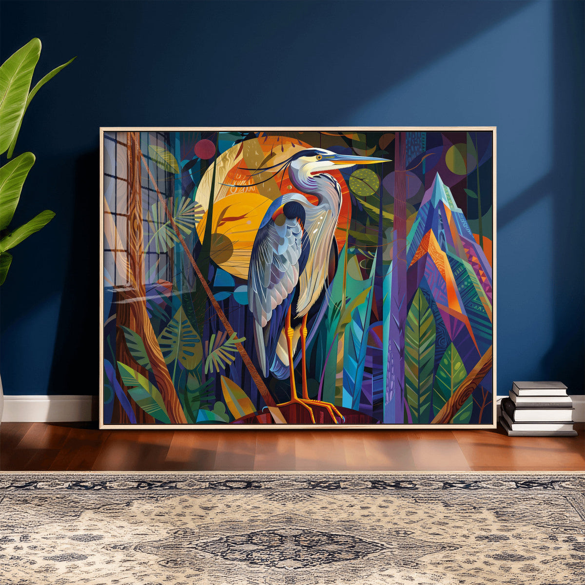 Colorful Heron Wall Art Canvas Print Tropical Bird Abstract