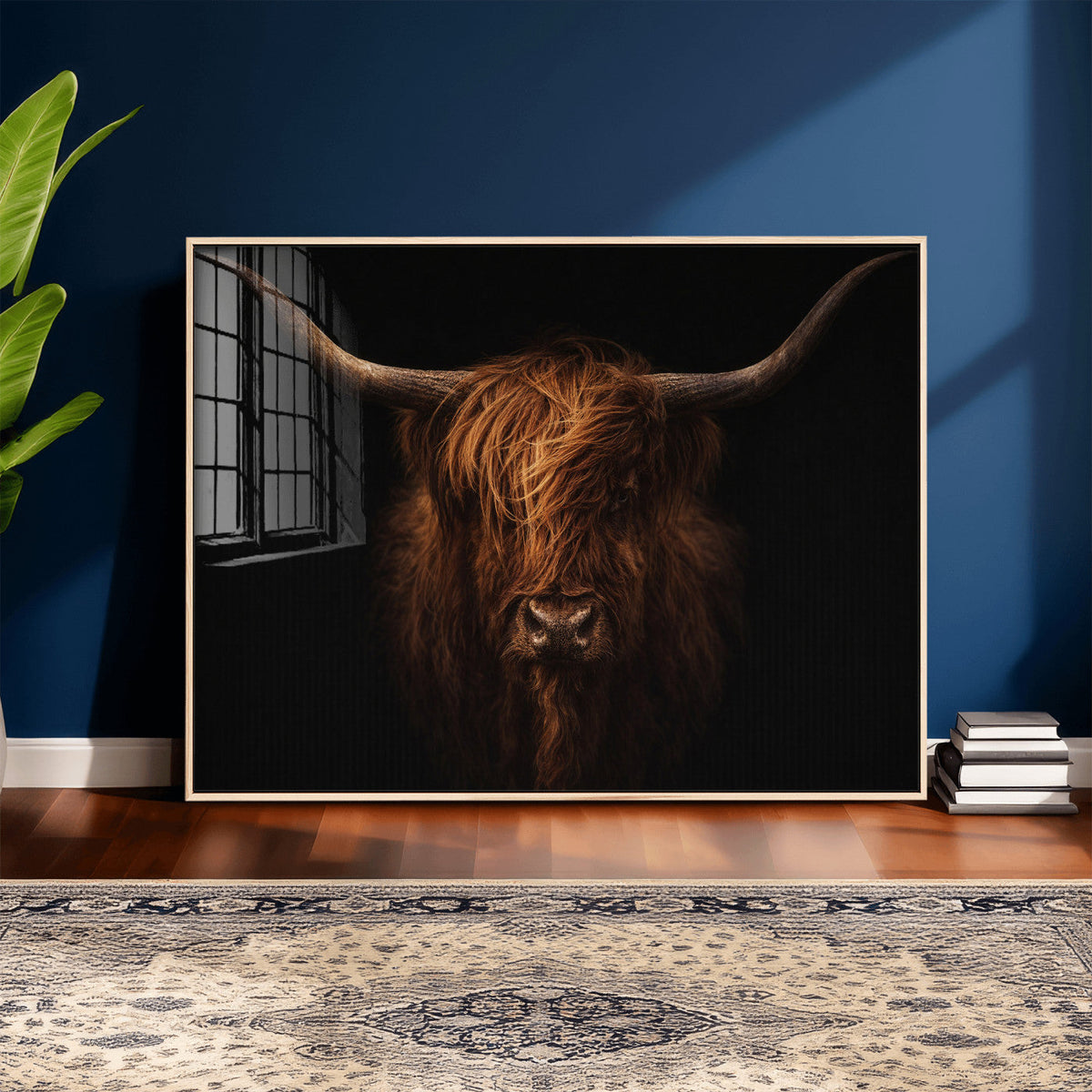Highland Cow Wall Art Canvas Print – Moody Dark Rustic