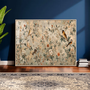 Vintage Birds and Flowers Wall Art Canvas Print, Botanical