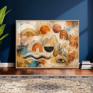 Geometric Boho Abstract Wall Art Canvas Print, Orange Blue