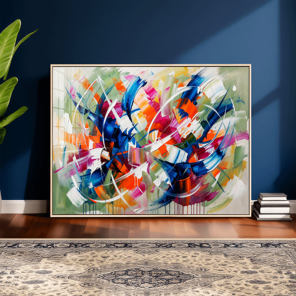 Geometric Abstract Wall Art Canvas Print, Orange Blue