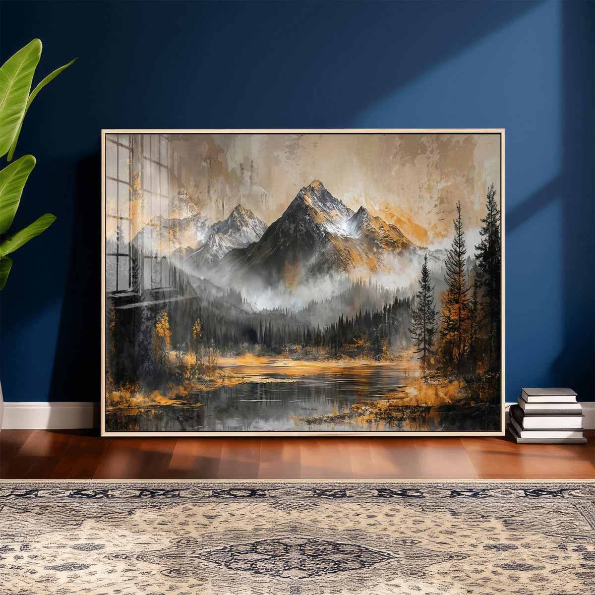 Mountain Lake Canvas Wall Art — Rustic Forest Landscape