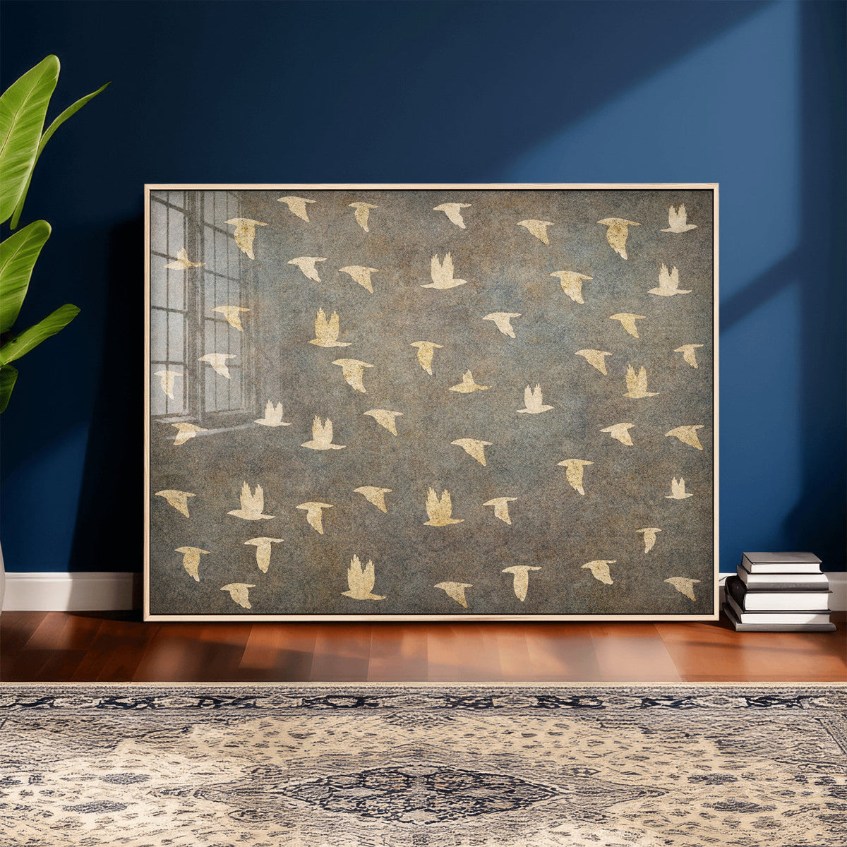 Flying Birds Canvas Wall Art, Vintage Bird Flock Pattern