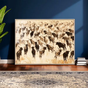 Texas Longhorn Sepia Canvas Wall Art, Western Cattle