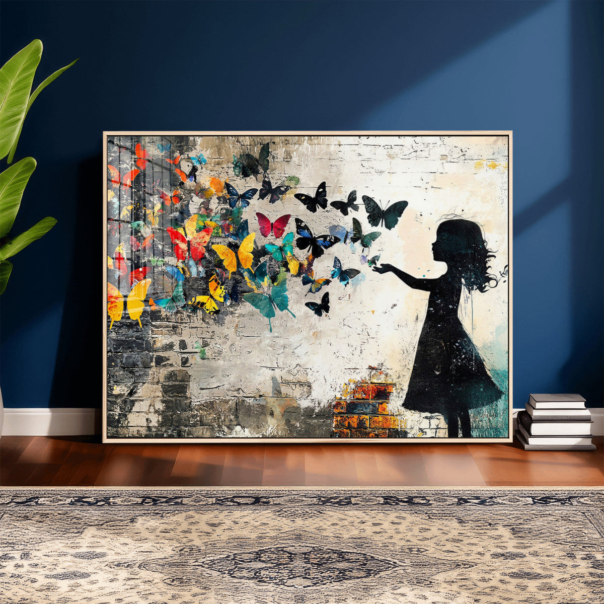 Banksy Butterfly Girl Wall Art Canvas Print, Framed Street