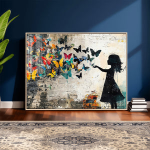 Banksy Butterfly Girl Wall Art Canvas Print, Framed Street