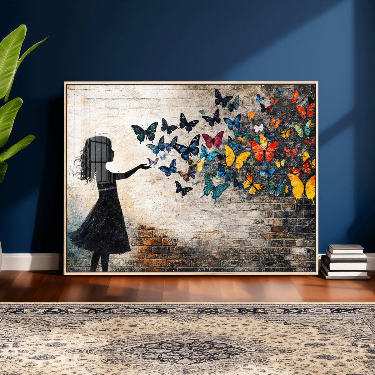 Banksy Butterfly Girl Wall Art Canvas Print, Framed Street