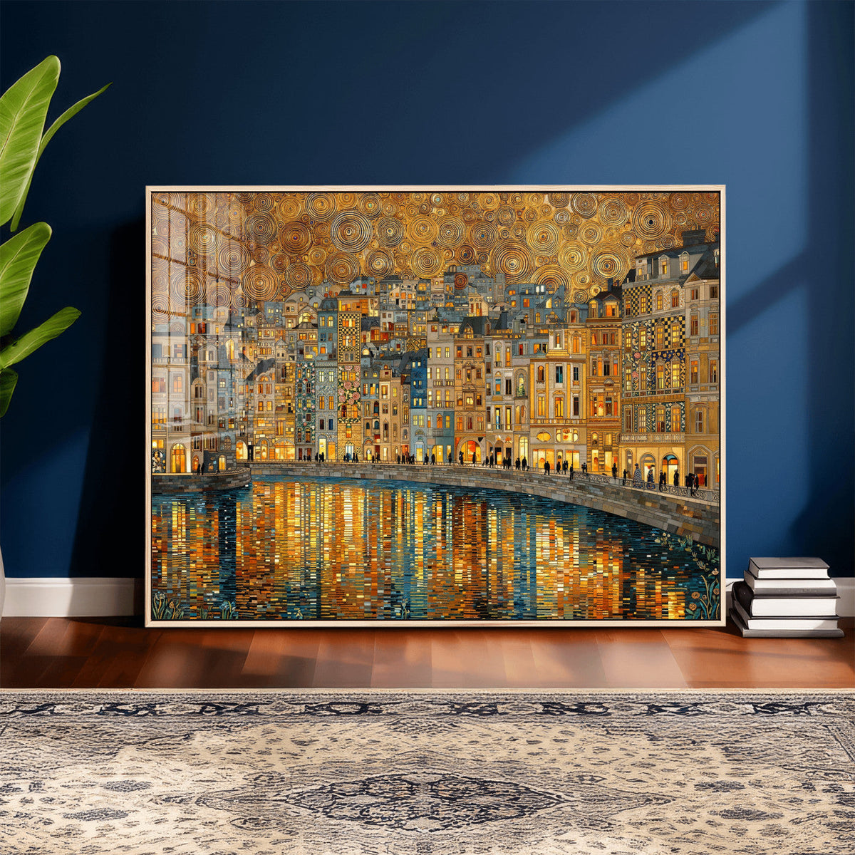 Gustav Klimt Golden Cityscape Wall Art Canvas Print, Framed