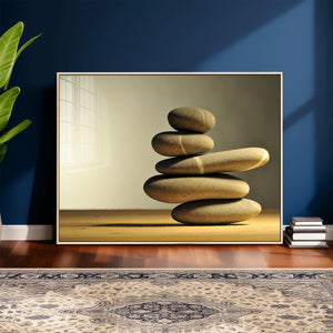 Zen Stone Wall Art Canvas Print, Balanced Rock Stack Framed