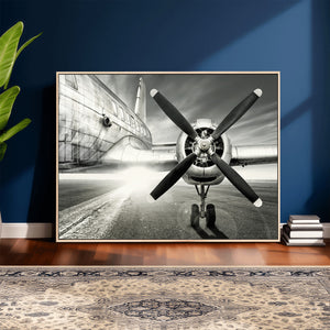 Vintage Airplane Wall Art Canvas Print, Black and White