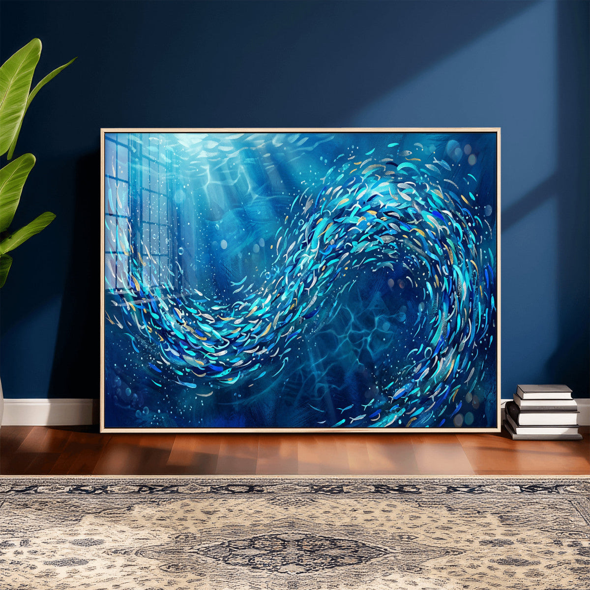 School of Fish Canvas Print | Blue Ocean Underwater Wall Art