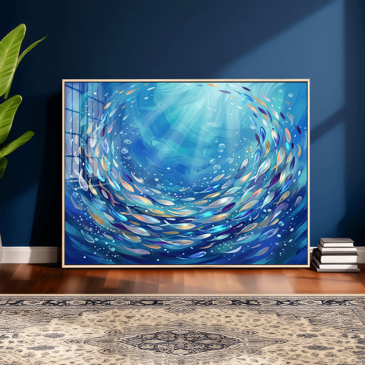 School of Fish Canvas Print | Blue Ocean Underwater Wall Art