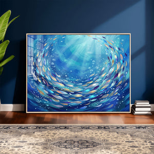 School of Fish Canvas Print | Blue Ocean Underwater Wall Art