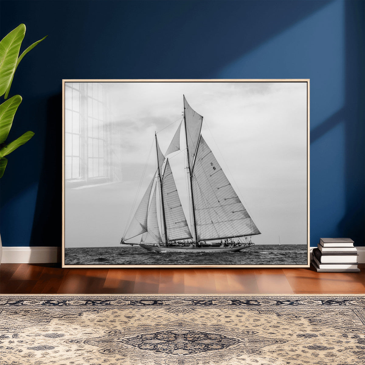 Vintage Sailboat Wall Art Canvas Print, Black and White