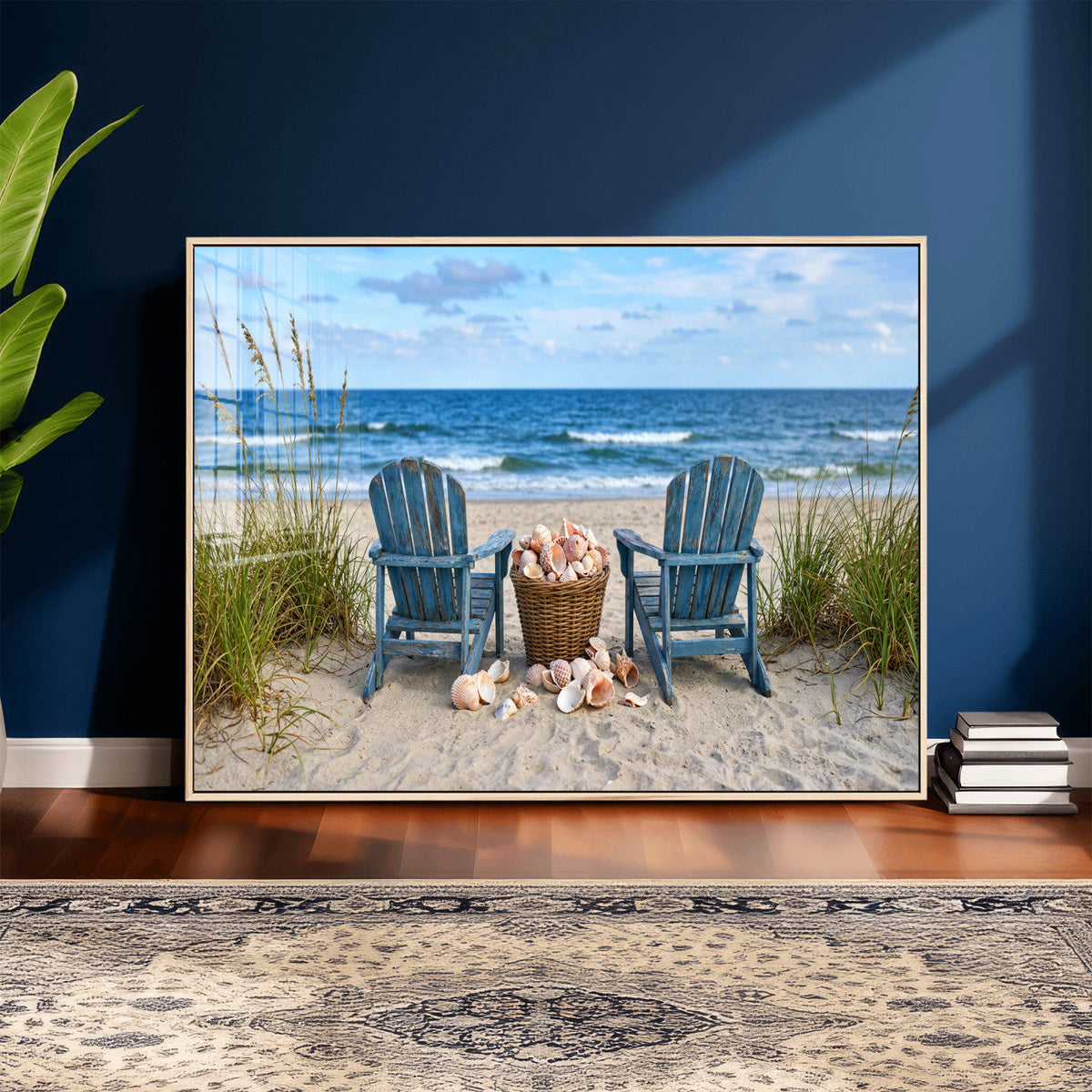 Large Beach Canvas Wall Art Coastal Adirondack Chairs Ocean
