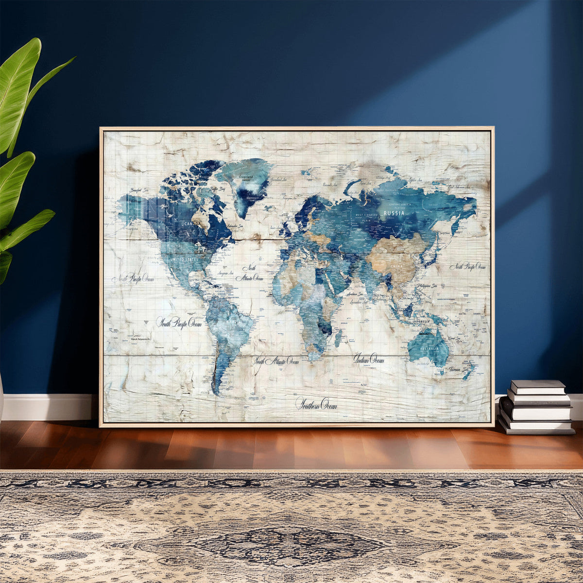 Watercolor World Map Canvas Wall Art Print – Abstract