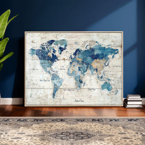 Watercolor World Map Canvas Wall Art Print – Abstract