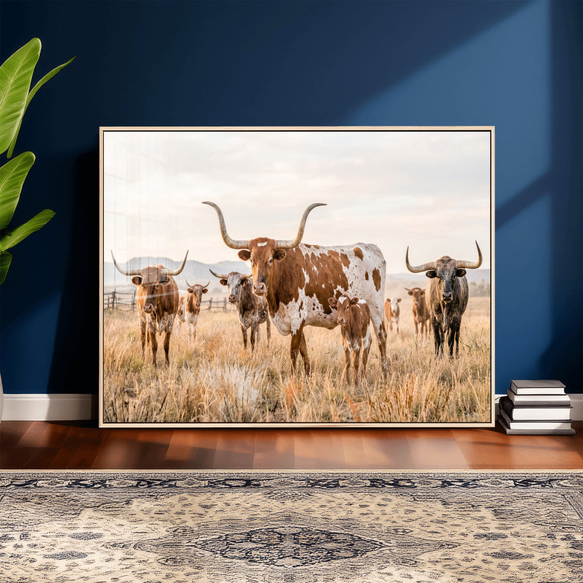 Texas Longhorn Canvas Wall Art, Rustic Farm Animal Photography Print, Farmhouse Country Decor, Western Ranch Art