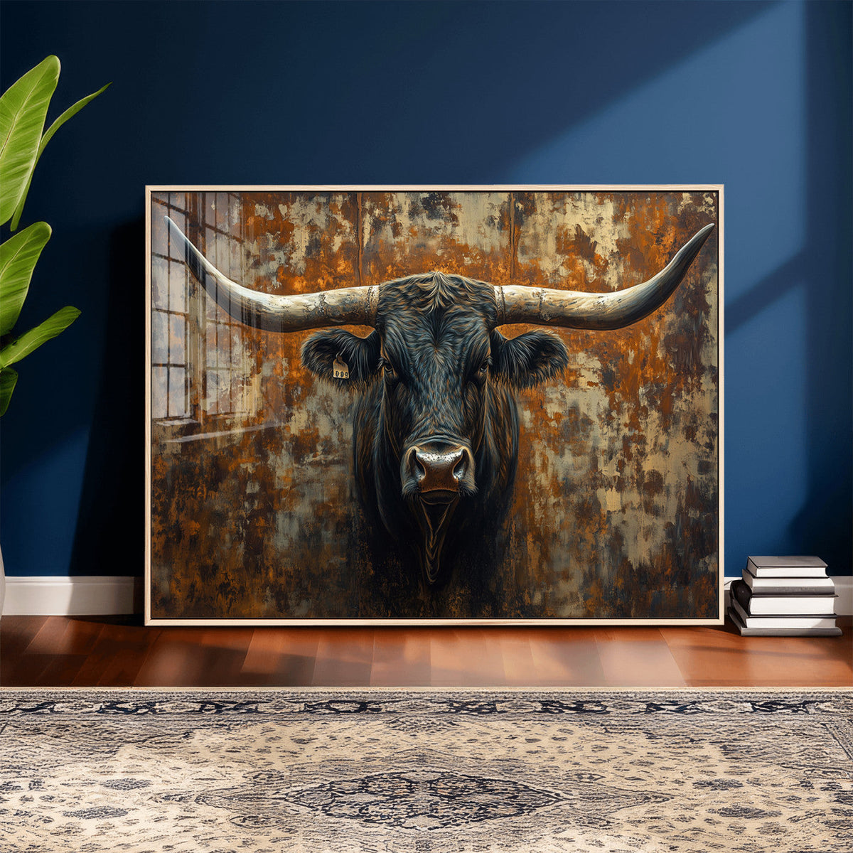 Longhorn Texas Cow Bull Wall Art | Rustic Farmhouse Canvas