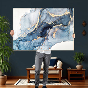 Blue Abstract Canvas Wall Art Print | Fluid Marble Effect Abstract Art