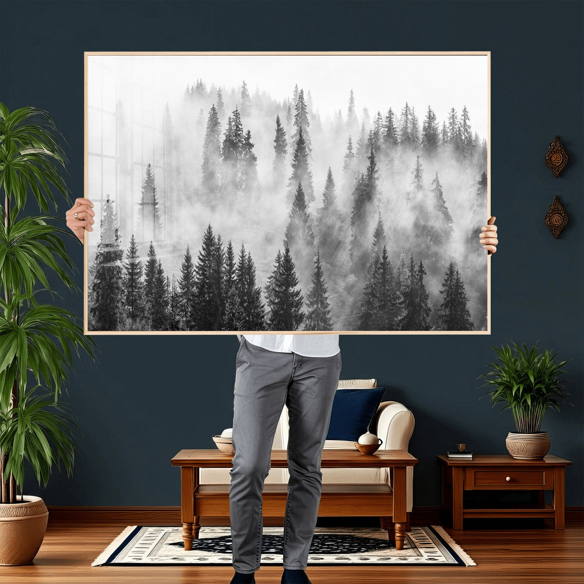 Forest Wall Art Print | Foggy Pine Forest Canvas Wall Art -