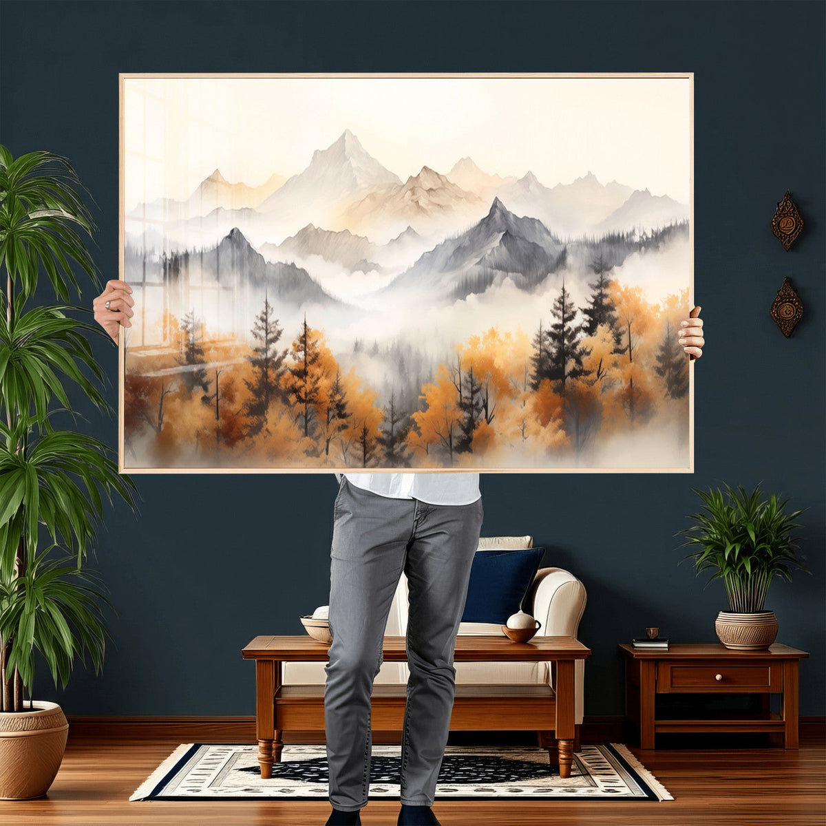 Abstract Mountain Wall Art | Misty Mountain Forest and