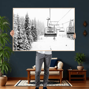 Ski Wall Art - Ski Lift Wall Art Canvas Print Snow Covered