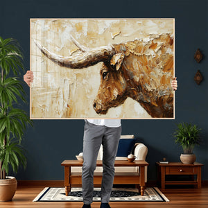 Rustic Longhorn Bull Wall Art Canvas Print – Vintage Western