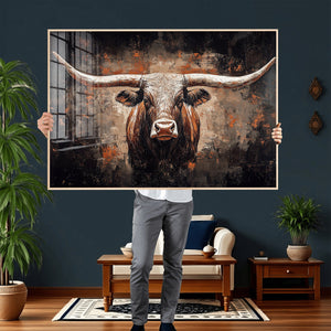 Abstract Longhorn Wall Art Canvas Print – Vintage Western
