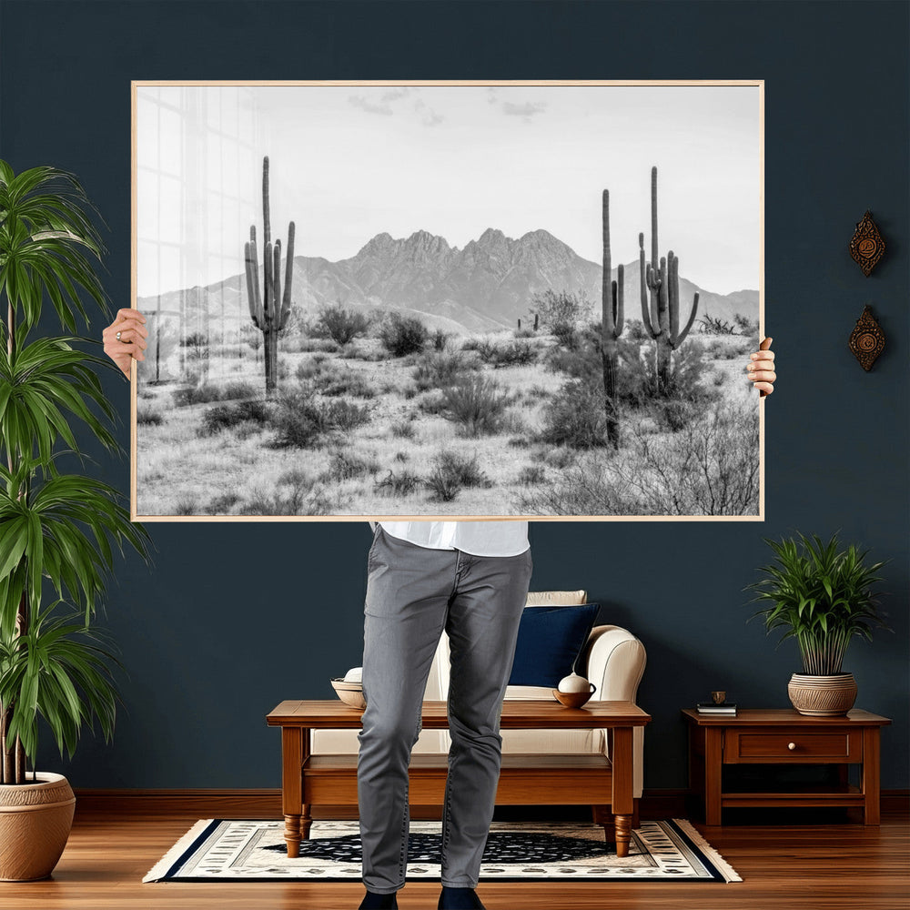Black White Arizona Desert Canvas Wall Art Cactus Farmhouse