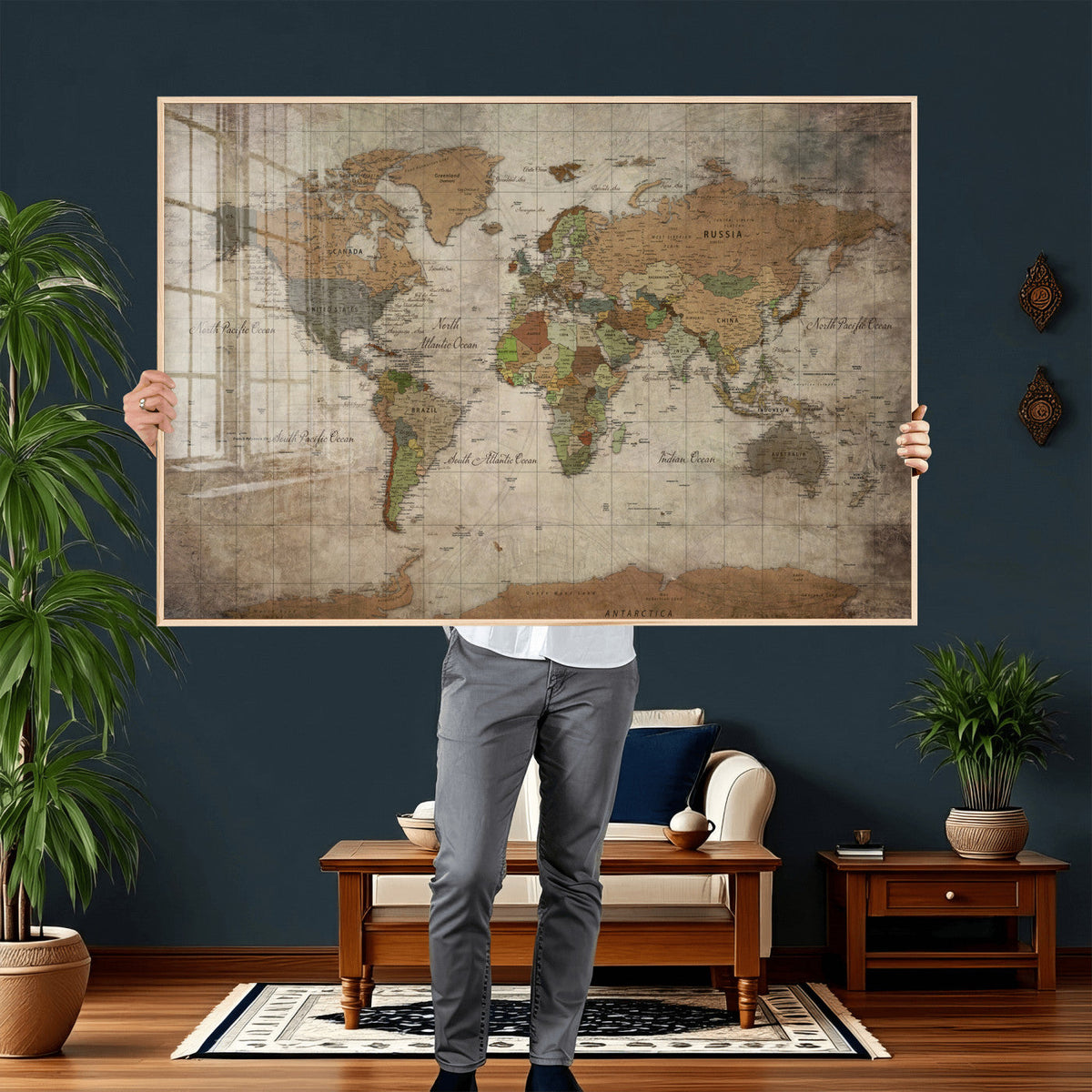 World Map Canvas Print – Framed Travel Map Wall Art for