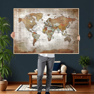 Vibrant Watercolor World Map Canvas Wall Art – Framed Travel