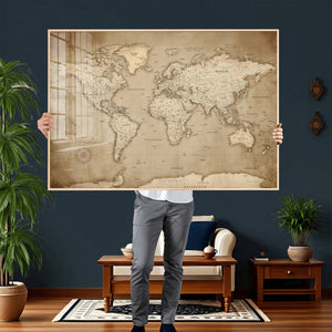 Colorful Watercolor World Map Canvas Wall Art – Framed