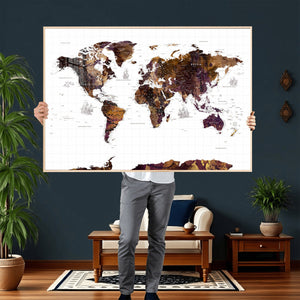 Rustic World Map Wall Art Canvas Print | Large World Map on