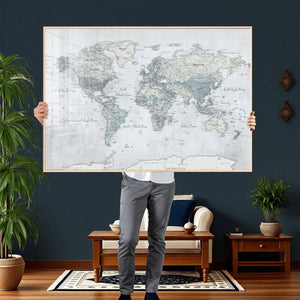 Push Pin World Map Canvas Print - Detailed Vintage World Map