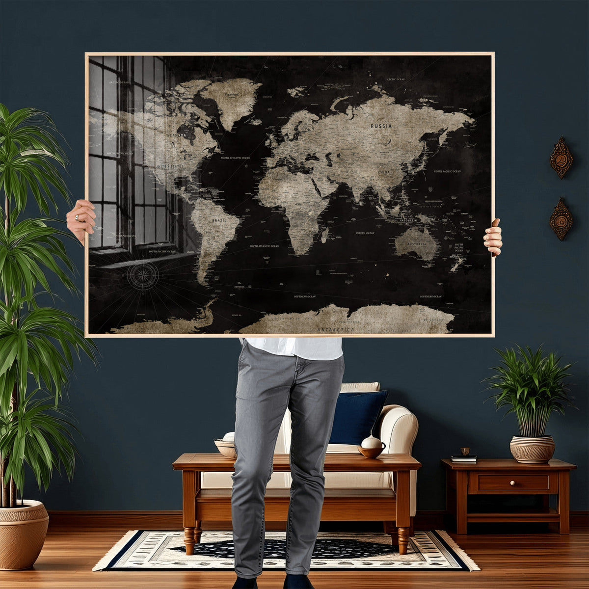 Detailed World Map Wall Art Print - Large Framed World Map