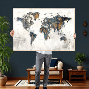 World Map Wall Art Canvas Print for Office Wall Decor