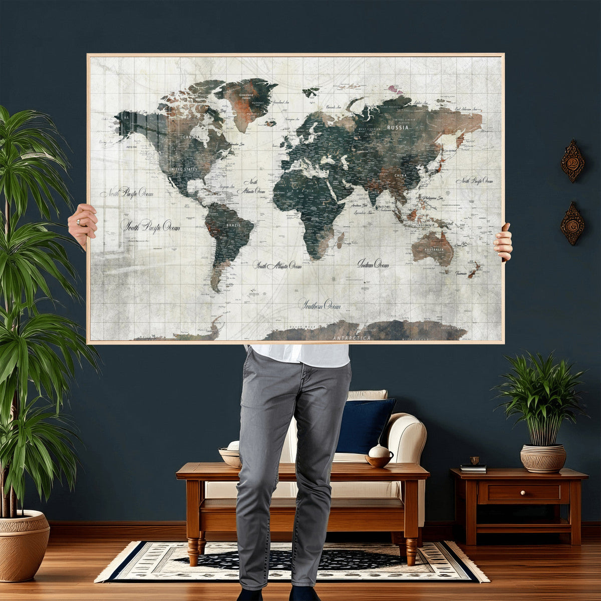 World Map Canvas Print – Framed Travel Map Wall Art for