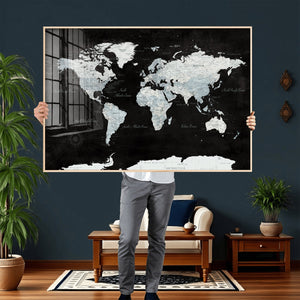 World Map Canvas Print – Framed Push Pin Wall Art, Color
