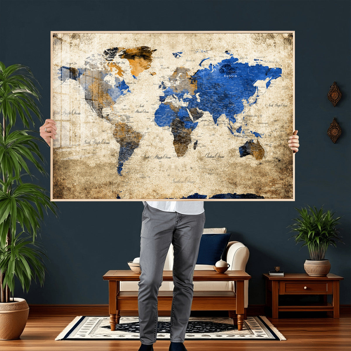 World Map Canvas Print – Colorful Abstract Travel Map,