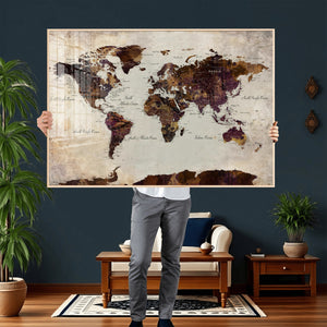 World Map Canvas Triptych – Colorful Global Wall Art for