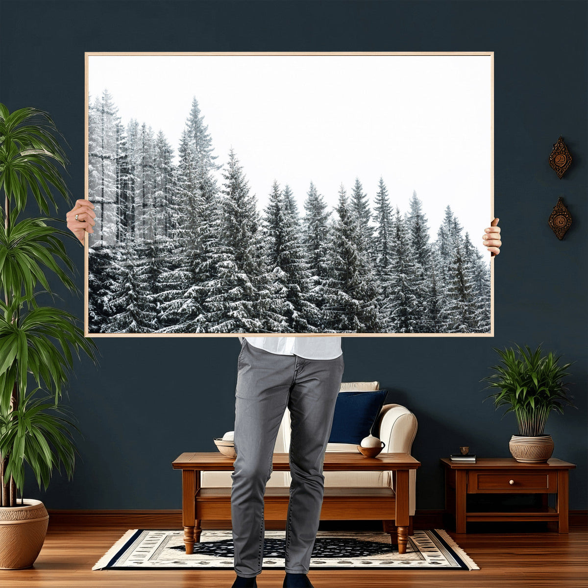 Misty Mountain Forest Canvas Print, Foggy Pine Trees Nature