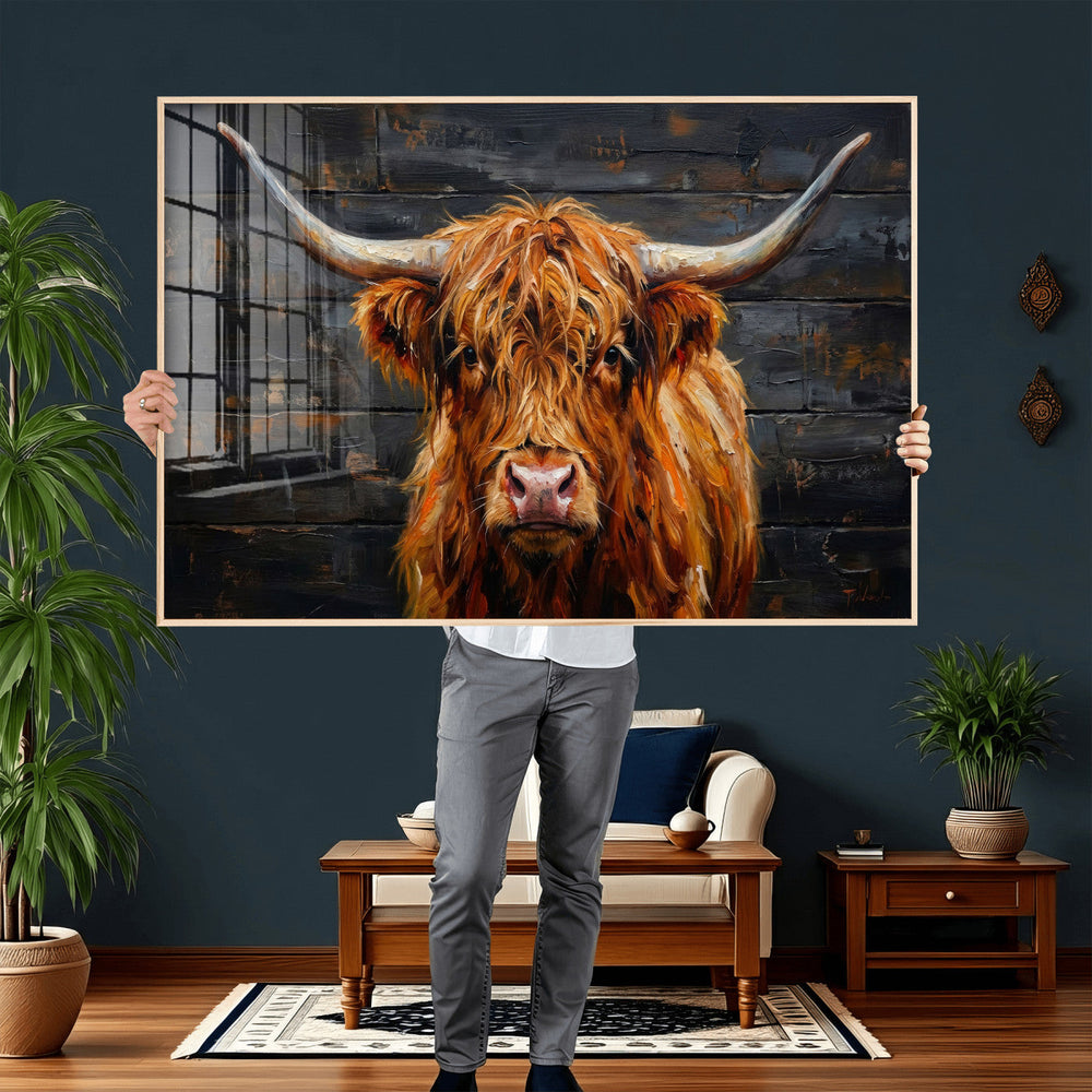 Highland Cow Wall Art Canvas Print, Rustic Farm Animal