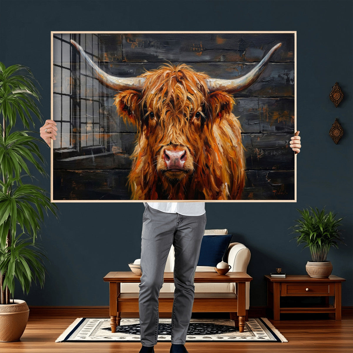Highland Cow Wall Art Canvas Print, Rustic Farm Animal