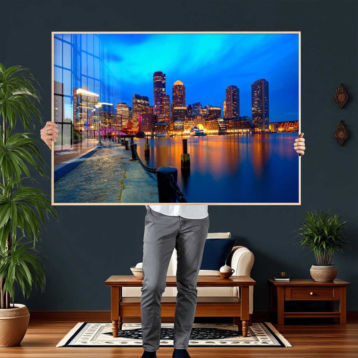 Boston Wall Art Canvas Print, Boston City Downtown Night