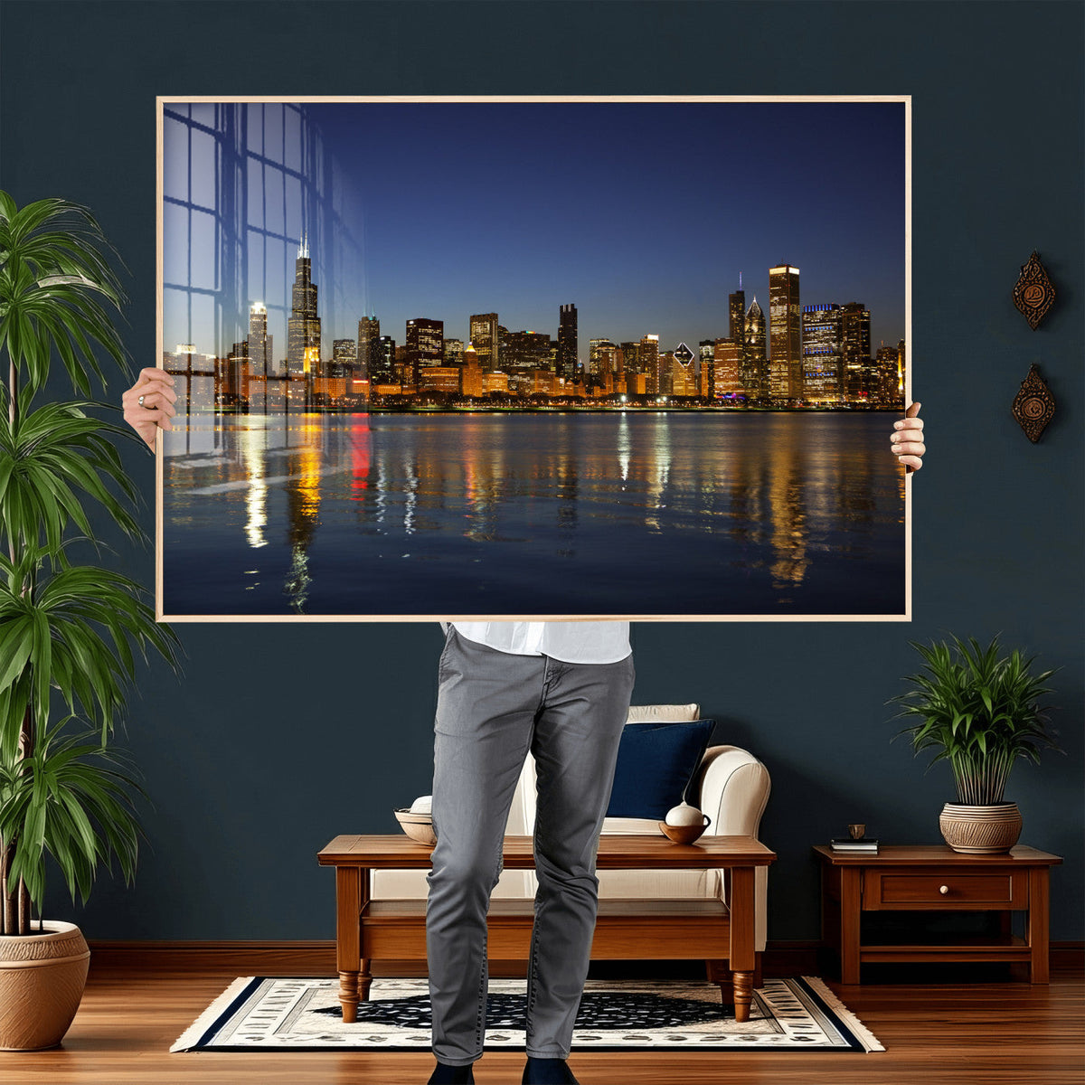 Chicago Wall Art Canvas Print - Chicago City Downtown Night