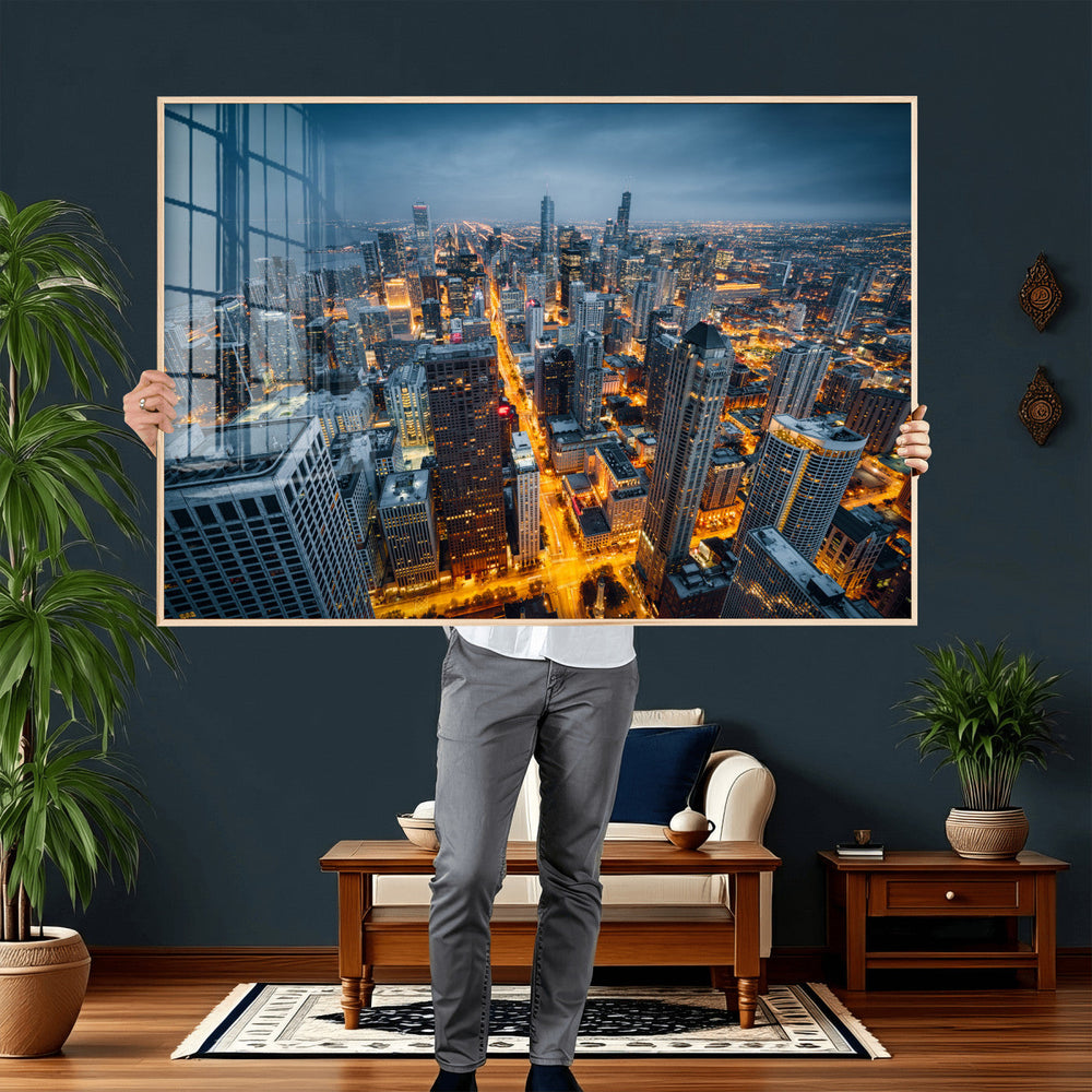 Chicago Wall Art Canvas Print - Chicago City Downtown Night